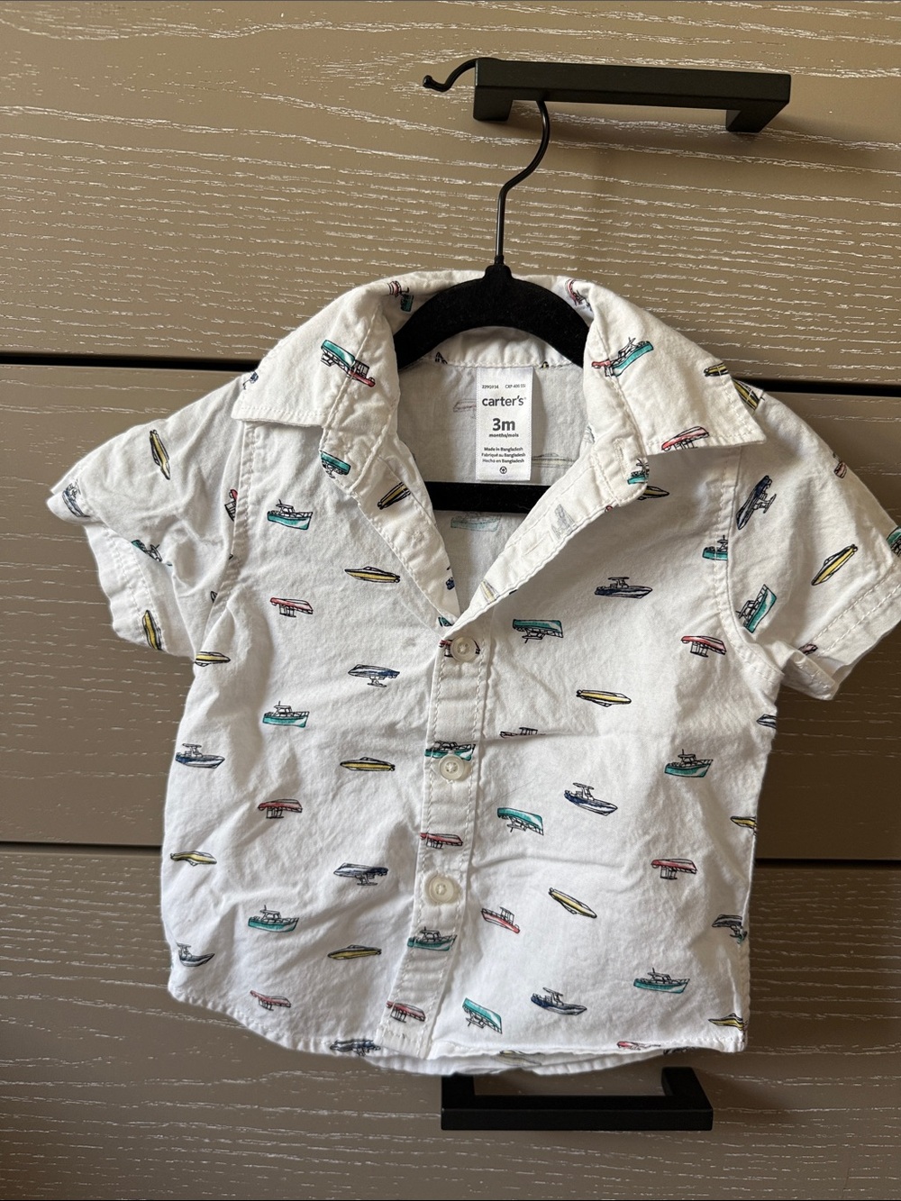 Carter's White Short-Sleeve Button-Down Shirt with Multicolor Boat Print